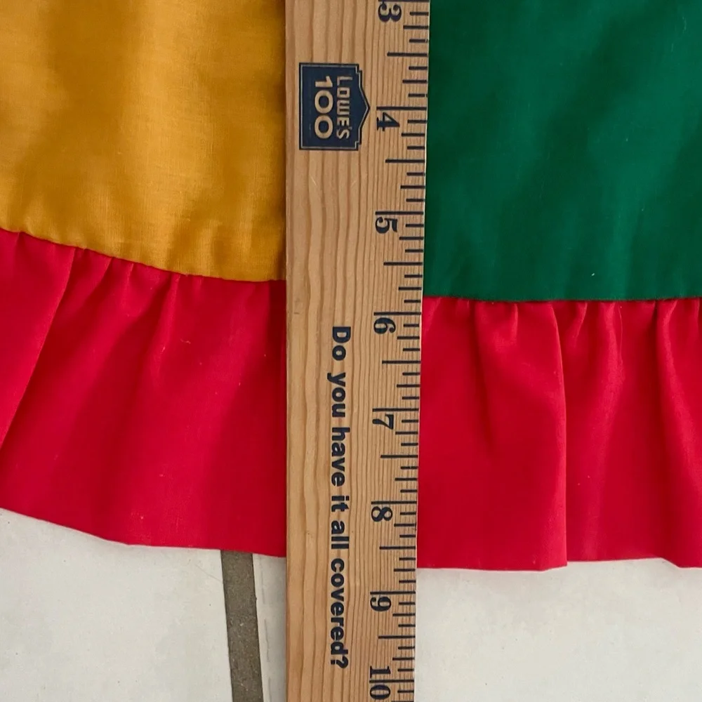 Vintage Handmade Patchwork Multicolor tree skirt with ruffle Red, Green, Gold
